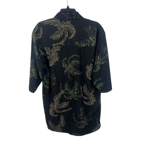George Martin Men Leaf Print Button-Up Shirt Large Black Gold Relaxed Fit Casual - Picture 2 of 6